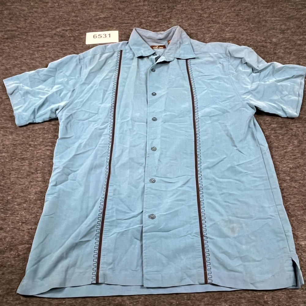 Cafe Luna Shirt Mens Medium Blue Rayon Collared Button Up Short Sleeve Casual